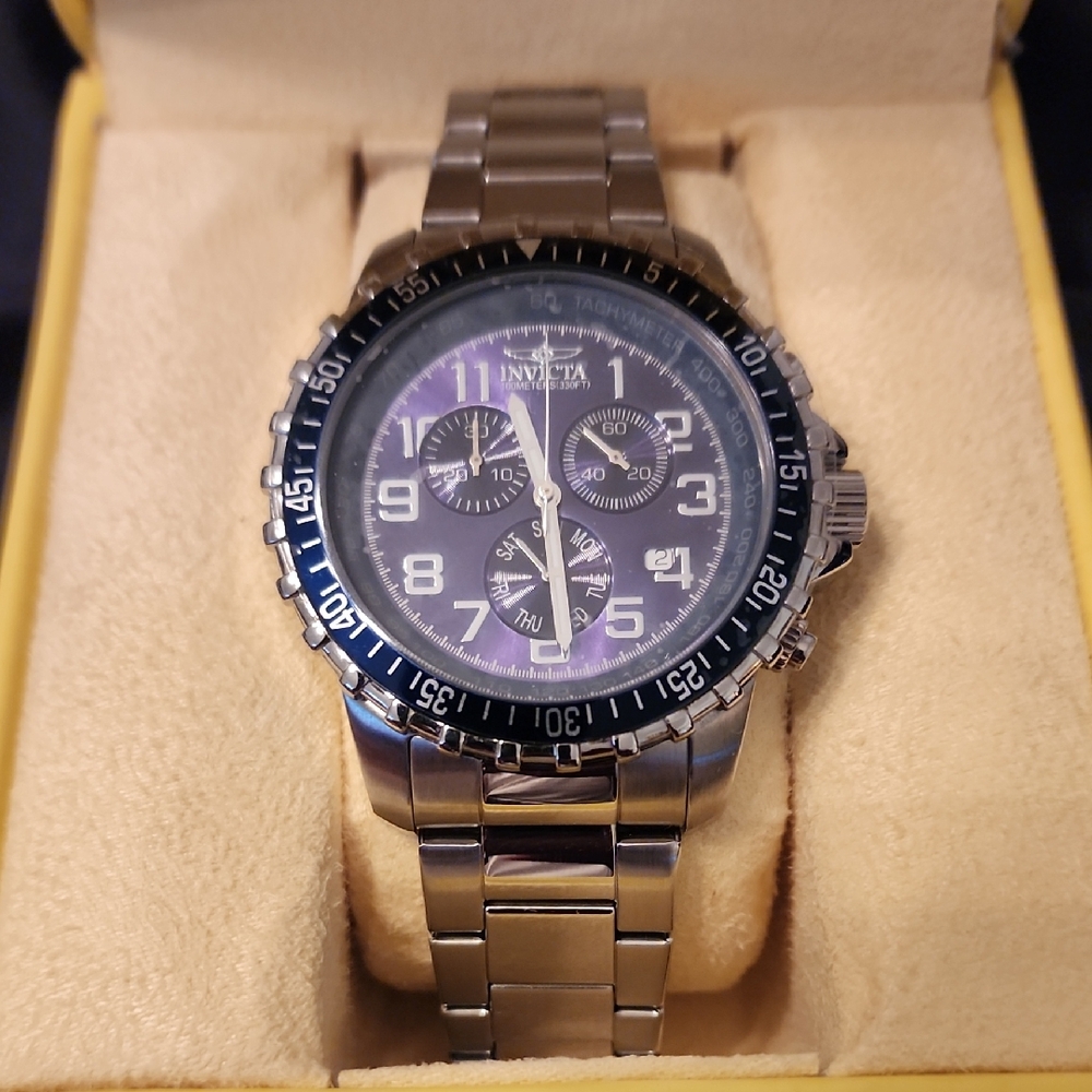 Invicta Silver-Tone Chronograph Watch with Purple Dial Model 6621